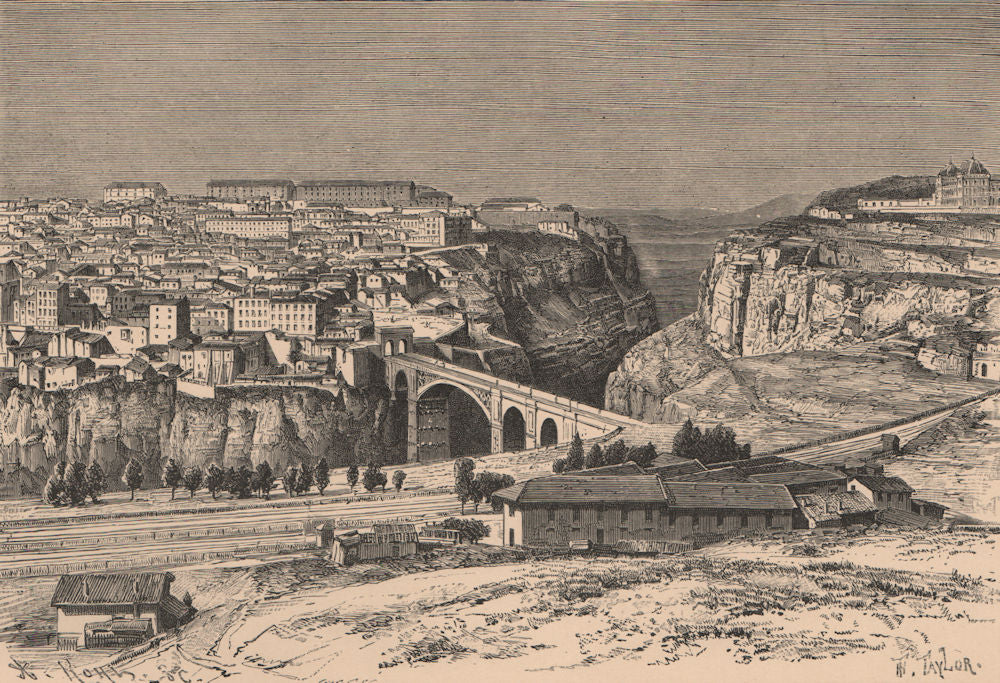 View of Constantine/Qasentina from the Mansura route. Algeria 1885 old print